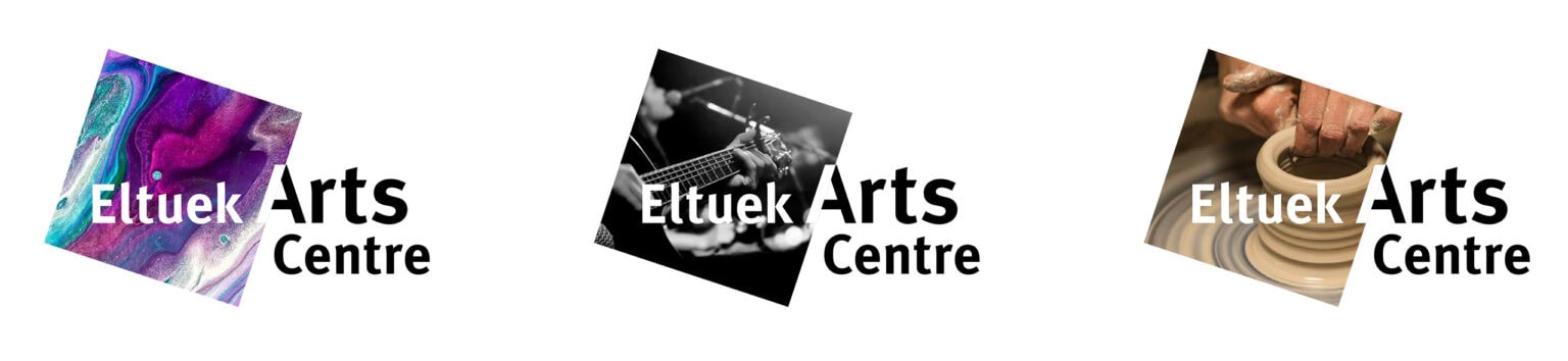 Eltuek Arts Centre logos with artwork applied to the square window.