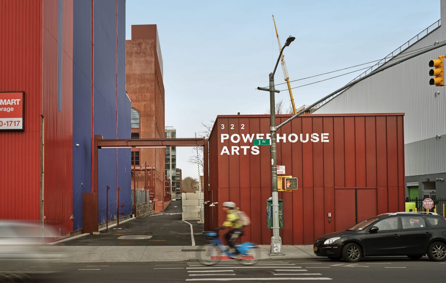 Powerhouse identification signage applied directly to industrial exterior.