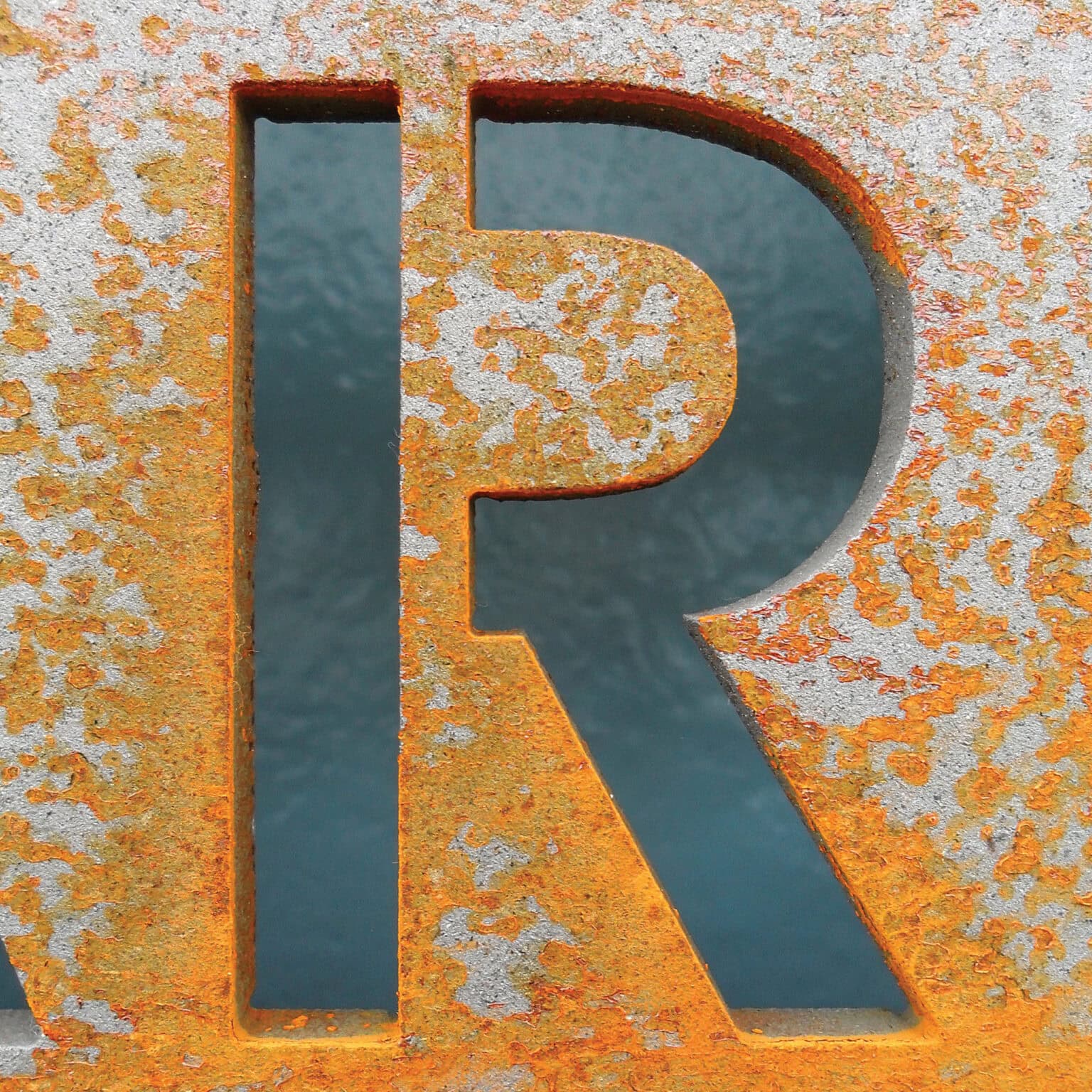 Prince Arthur's Landing signage detail with rusted steel.