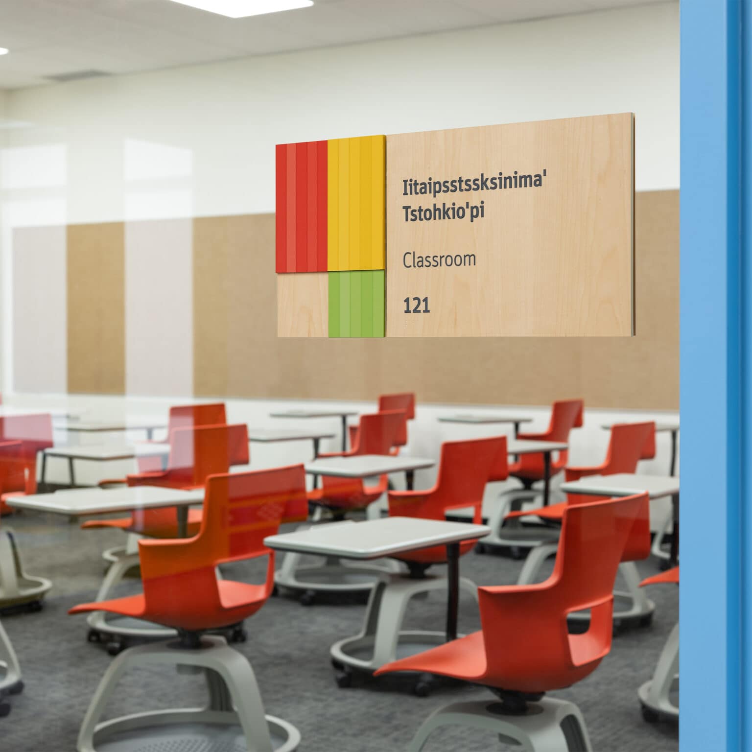 Bilingual room signage.